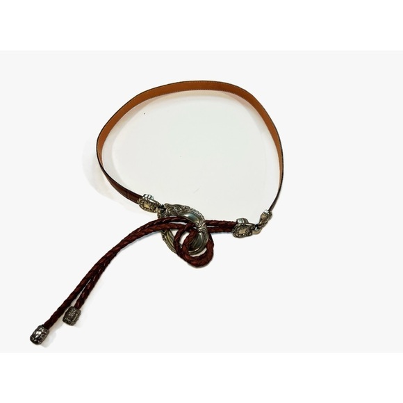 Brighton Retired Vintage Brown Leather Silvertone Bolo Tie Hip Belt Women size M main image 4